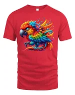 Vibrant Rainbow Parrot Color Explosion Art T-Shirt - red t-shirt on white background