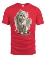 Angel Cat with Wings Cute Fantasy Art T-Shirt - red t-shirt on white background