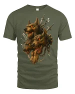 Cerberus Three Headed Hell Hound Warrior T-Shirt - military green t-shirt on white background