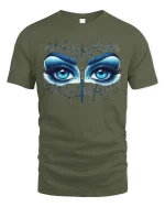 Blue Music Eyes Art Design Mysterious Beauty Tee - military green t-shirt on white background