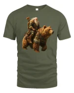 Viking Warrior Riding Bear Epic Fantasy Art T-Shirt - military green t-shirt on white background