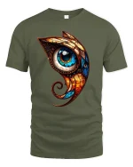 Steampunk Cat Eye Abstract Art Fantasy T-Shirt - military green t-shirt on white background