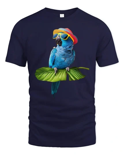 Funny Blue Parrot Summer Vibes Sunglasses T-Shirt - navy t-shirt on white background