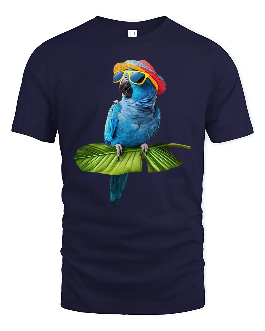 Funny Blue Parrot Summer Vibes Sunglasses T-Shirt - 1 Funny Blue Parrot Summer Vibes Sunglasses T-Shirt - navy t-shirt on white background