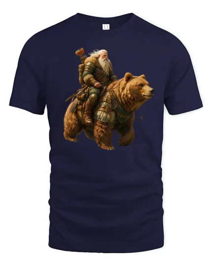 Viking Warrior Riding Bear Epic Fantasy Art T-Shirt - navy t-shirt on white background