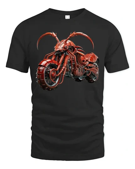 Red Lobster Motorcycle Fantasy Machine Rider T-Shirt - black t-shirt on white background