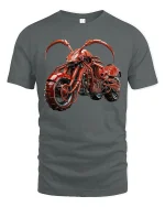 Red Lobster Motorcycle Fantasy Machine Rider T-Shirt - gray t-shirt on white background