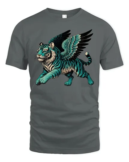 Flying Tiger Spirit Mythical Power Fantasy Art T-Shirt - gray t-shirt on white background