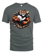 Fierce Tiger Football Player Breakthrough Power T-Shirt - gray t-shirt on white background