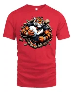 Fierce Tiger Football Player Breakthrough Power T-Shirt - red t-shirt on white background