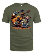 Funny Guitar Tiger Rocking Music Animal Lover T-Shirt - military green t-shirt on white background