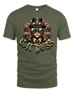 Steampunk Cat Boss Cool Cat Lover Vintage Style T-Shirt - military green t-shirt on white background