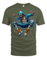 Street Rapper in Hoodie Urban Hip Hop Style T-Shirt - military green t-shirt on white background