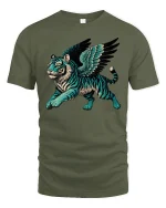Flying Tiger Spirit Mythical Power Fantasy Art T-Shirt - military green t-shirt on white background