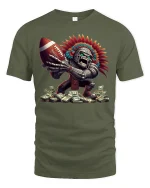 Tribal Warrior Football Money Power Graphic T-Shirt - military green t-shirt on white background