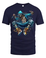 Street Rapper in Hoodie Urban Hip Hop Style T-Shirt - navy t-shirt on white background