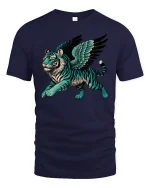 Flying Tiger Spirit Mythical Power Fantasy Art T-Shirt - navy t-shirt on white background