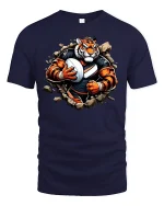 Fierce Tiger Football Player Breakthrough Power T-Shirt - navy t-shirt on white background
