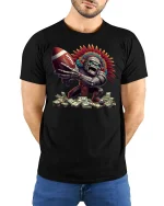Tribal Warrior Football Money Power Graphic T-Shirt - model wearing black tee with hands behind back