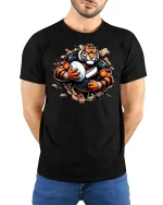Fierce Tiger Football Player Breakthrough Power T-Shirt - model wearing black tee with hands behind back