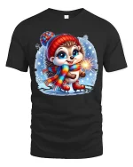 Winter Sparkle Hedgehog Ice Skating Christmas Tee - black t-shirt on white background