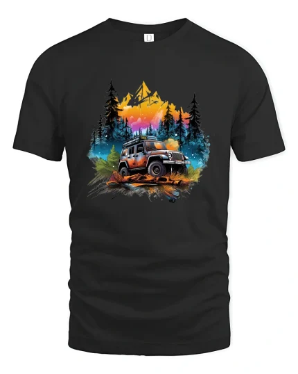 Mountain Adventure Offroad Jeep Tee for Outdoor Explorers - black t-shirt on white background