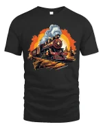 Vintage Steam Train Adventure Graphic Tee for Rail Fans - black t-shirt on white background
