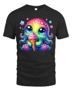 Kawaii Rainbow Octopus Ice Cream Cute Summer Graphic Tee - black t-shirt on white background