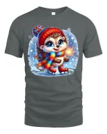 Winter Sparkle Hedgehog Ice Skating Christmas Tee - gray t-shirt on white background