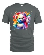 Rainbow Splash Teddy Bear Tee Cute Colorful Art Shirt - gray t-shirt on white background
