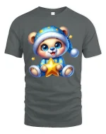 Cute Pajama Bear Holding Star Cozy Nighttime Graphic Tee - gray t-shirt on white background