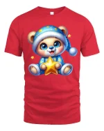 Cute Pajama Bear Holding Star Cozy Nighttime Graphic Tee - red t-shirt on white background
