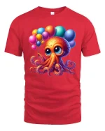 Cute Balloon Party Octopus Kawaii Happy Celebration Tee - red t-shirt on white background