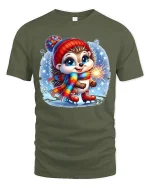 Winter Sparkle Hedgehog Ice Skating Christmas Tee - military green t-shirt on white background