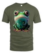 Cute Bubble Frog Tee Big Eyed Colorful Amphibian Shirt - military green t-shirt on white background