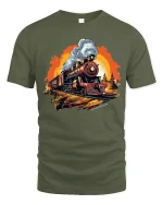Vintage Steam Train Adventure Graphic Tee for Rail Fans - military green t-shirt on white background