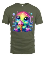 Kawaii Rainbow Octopus Ice Cream Cute Summer Graphic Tee - military green t-shirt on white background