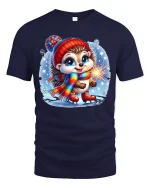 Winter Sparkle Hedgehog Ice Skating Christmas Tee - navy t-shirt on white background