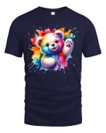 Rainbow Splash Teddy Bear Tee Cute Colorful Art Shirt - navy t-shirt on white background