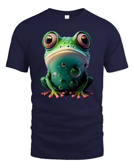 Cute Bubble Frog Tee Big Eyed Colorful Amphibian Shirt - navy t-shirt on white background