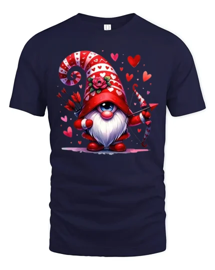 Valentine Cupid Gnome Tee Cute Heart Archer Tshirt - navy t-shirt on white background