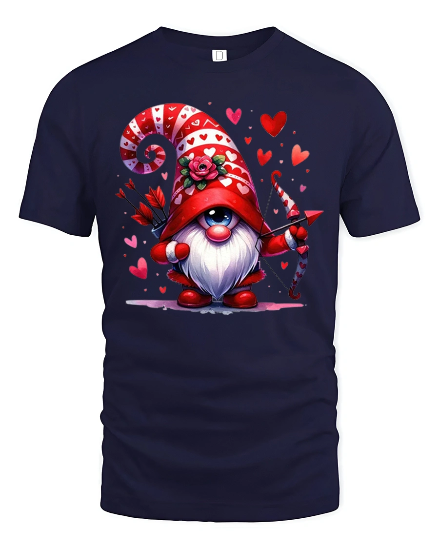 Valentine Cupid Gnome Tee Cute Heart Archer Tshirt - 1 Valentine Cupid Gnome Tee Cute Heart Archer Tshirt - navy t-shirt on white background