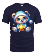 Cute Pajama Bear Holding Star Cozy Nighttime Graphic Tee - navy t-shirt on white background