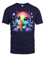 Kawaii Rainbow Octopus Ice Cream Cute Summer Graphic Tee - navy t-shirt on white background