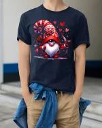 Valentine Cupid Gnome Tee Cute Heart Archer Tshirt - model wearing navy tee with hands in pockets