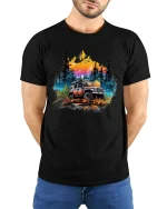Mountain Adventure Offroad Jeep Tee for Outdoor Explorers - model wearing black tee with hands behind back