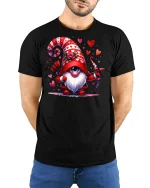 Valentine Cupid Gnome Tee Cute Heart Archer Tshirt - model wearing black tee with hands behind back