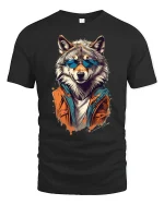 Cool Wolf Sunglasses Graphic Tee for Men - black t-shirt on white background