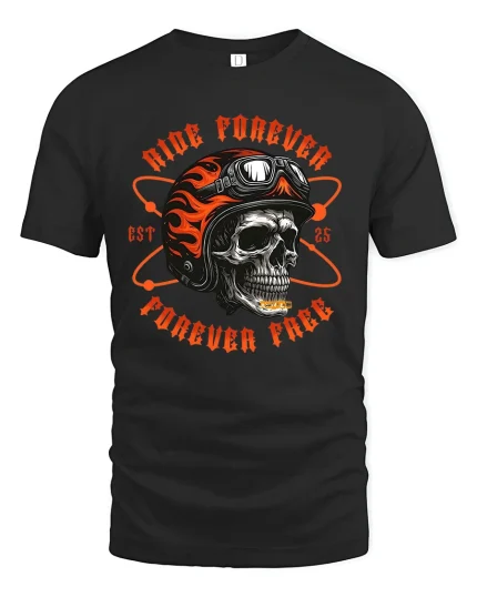 Ride Forever Skull Biker Graphic Tee for Riders - black t-shirt on white background