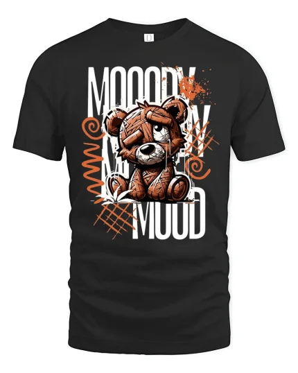 Moody Teddy Bear Graphic Tee for Cool Vibes - black t-shirt on white background